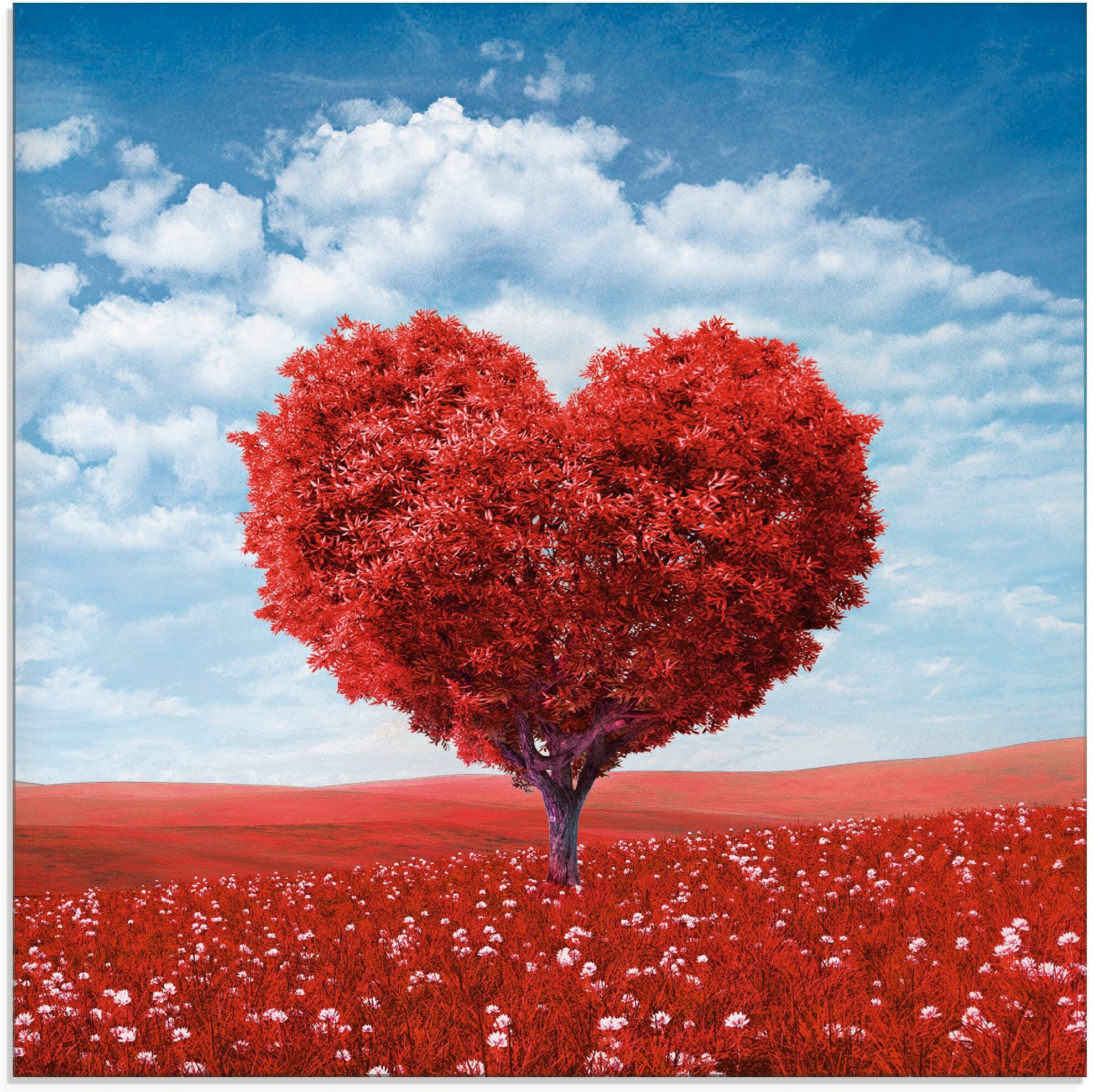 Glasbild ARTLAND "Baum in Form eines Herzens", rot (farbe bild(er): rot), B:30cm H:30cm, Bilder, Glasbild, in verschiedenen Grössen farbe bild(er): rot B/H/T: 30cm x 30cm, Glasbild Herzen, 1 Stk.