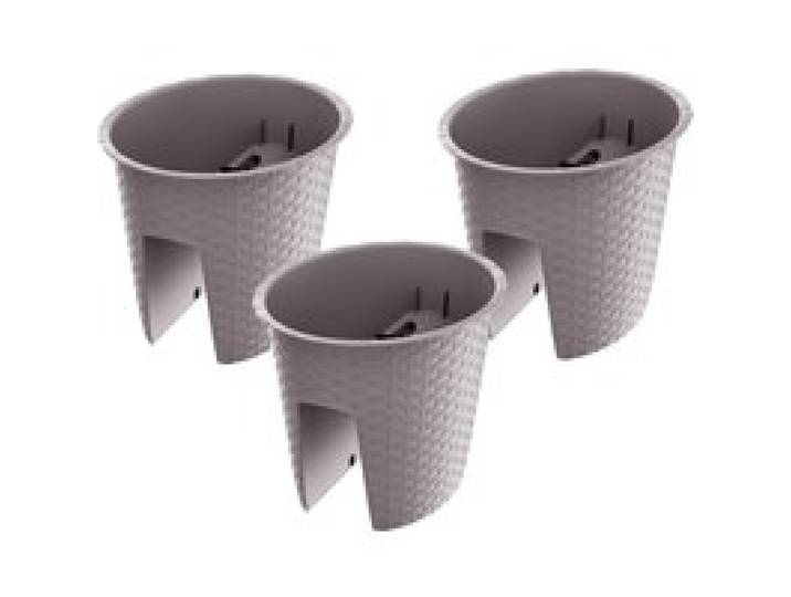 PROSPERPLAST Jardinière de balcon « Ratolla Railing » aspect rotin, lot de 3 (Ovale, mocca, 298x242x225 mm)