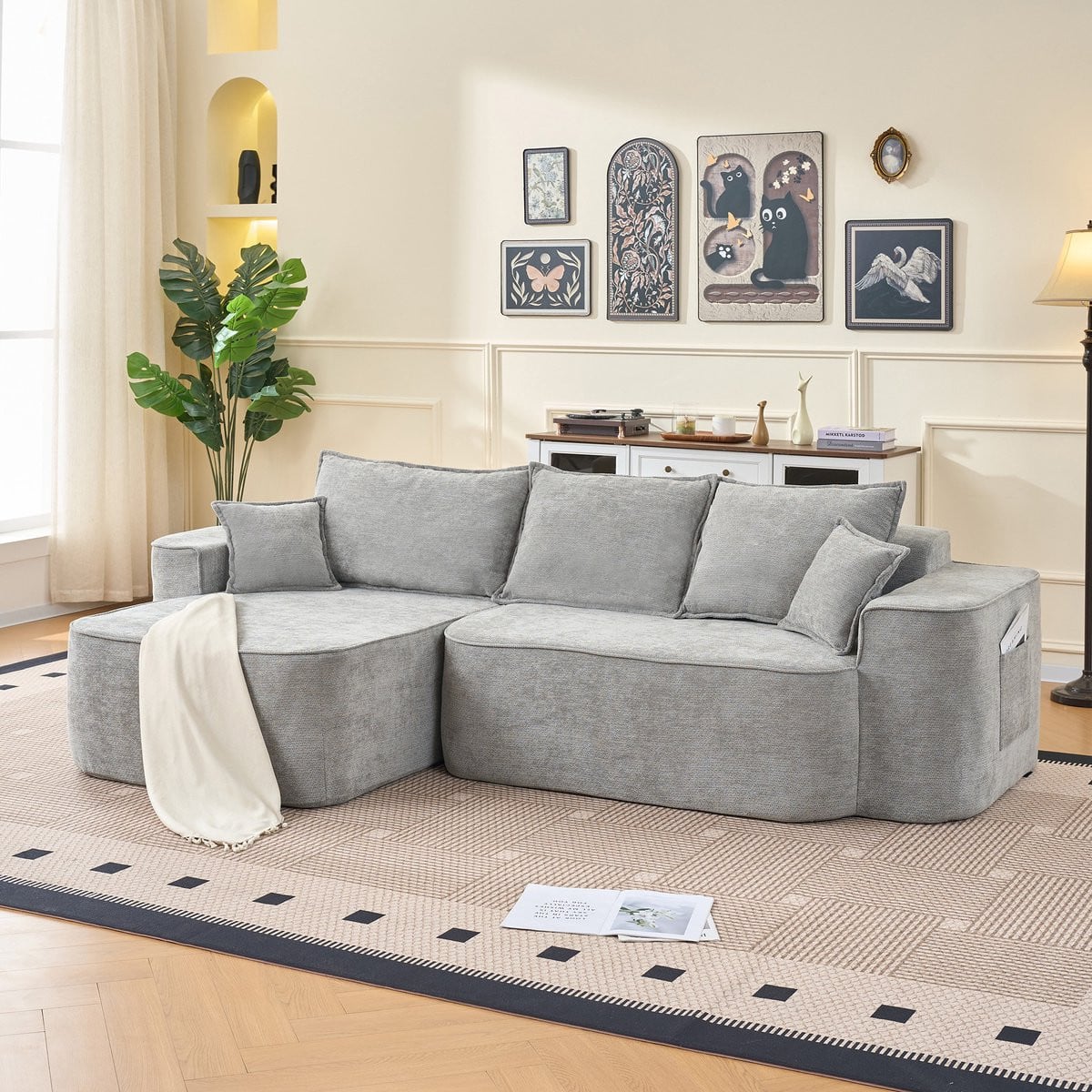 Modulaire Cloud Couch Hoekbank in Grijs Chenille - Breedte: 262 cm