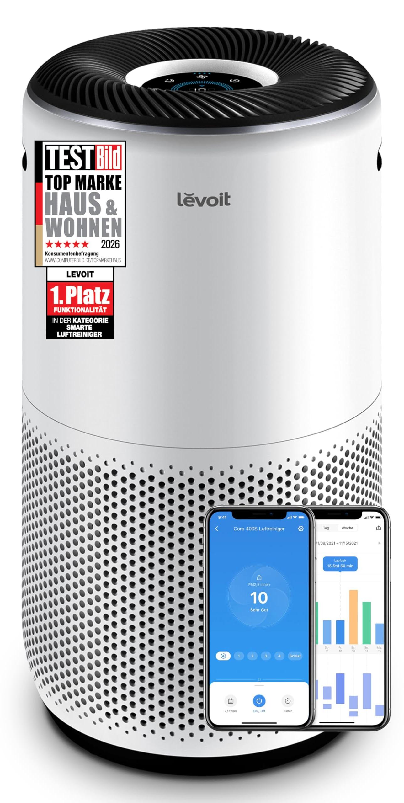 Levoit Core 400S Luftreiniger für Allergiker, bis zu 90m², Silberweiß