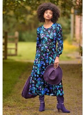 Plus Size Women's Stretch Knit A-line Midi Dress by Joe Browns in Electric Bloom (Size M)