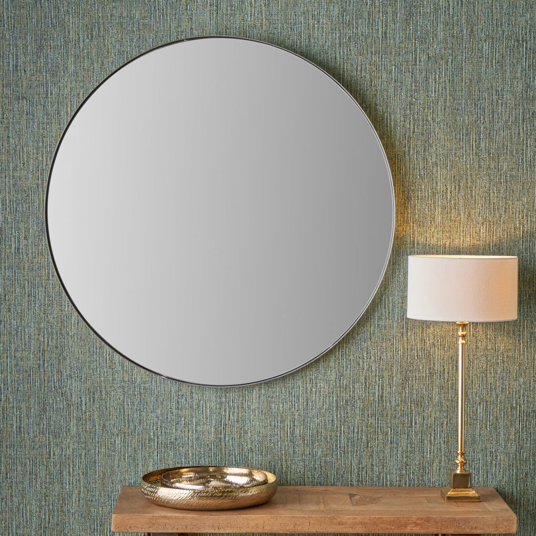 17 Stories Stainless Steel Round Mirror Brushed Silver 100cm x 100cm