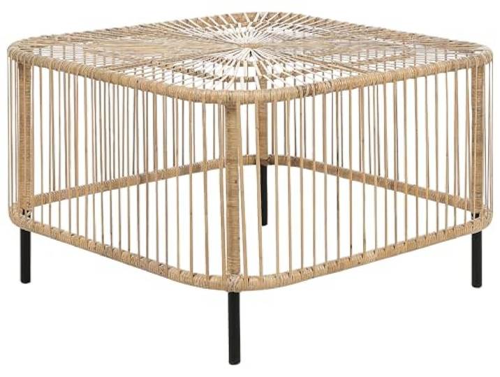 Beliani Outdoor Couchtisch Naturfarben Rattan Quadratisch Garten Mediterran, Pulverbeschichtet, Benötigt keine Montage, Belastbarkeit 25 kg, Für den Außenbereich, 67 x 67 x 45 cm