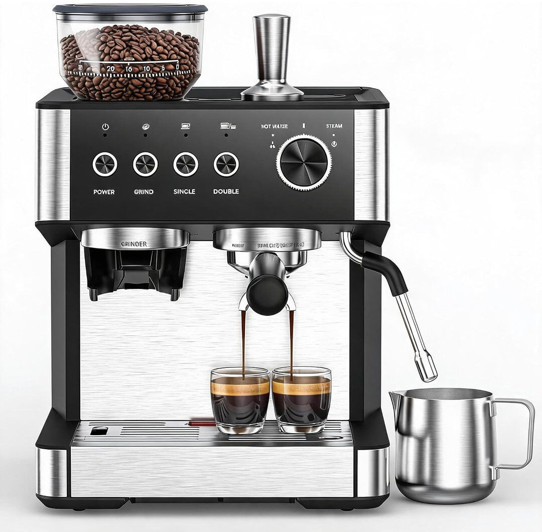 Hobbylane Stovetop Automatic Espresso Machine Espresso Maker with Frother Black