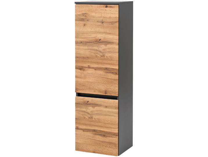 Midischrank WELLTIME Kaunas , grau (wotaneiche, grafitgrau), B:40cm H:130cm T:35cm, Holzwerkstoff, Schränke, Midischrank, 40 cm breit, Soft-Close-Funktion
