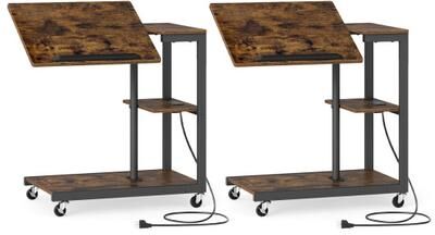 Costway 3-Tier Mobile Couch Side Table with Tiltable Tabletop-2 Piece