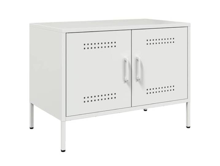 KGFHERENB TV-Schrank Stahl Lowboard Weiß 68x39x50,5 cm Kompakte Medienkonsole aus Metall mit 2 offenen Fächern für Wohnzimmer und Schlafzimmer im modernen Industrie-Design.