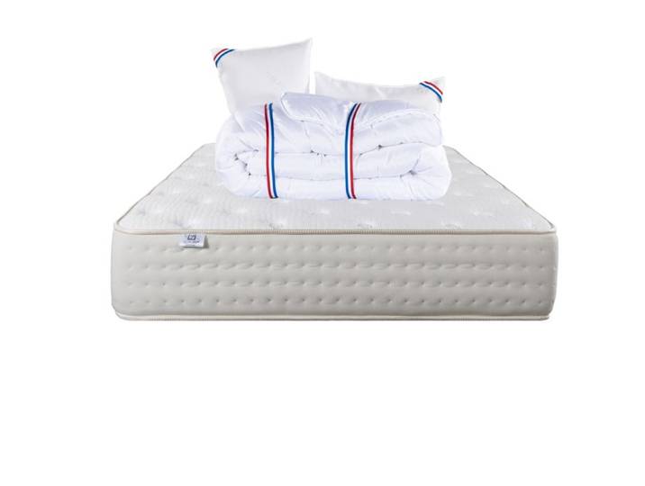 Matelas 140x190 cm Purlux 26cm latex indépendance du couchage face été/hiver + 2 Oreillers + Couette