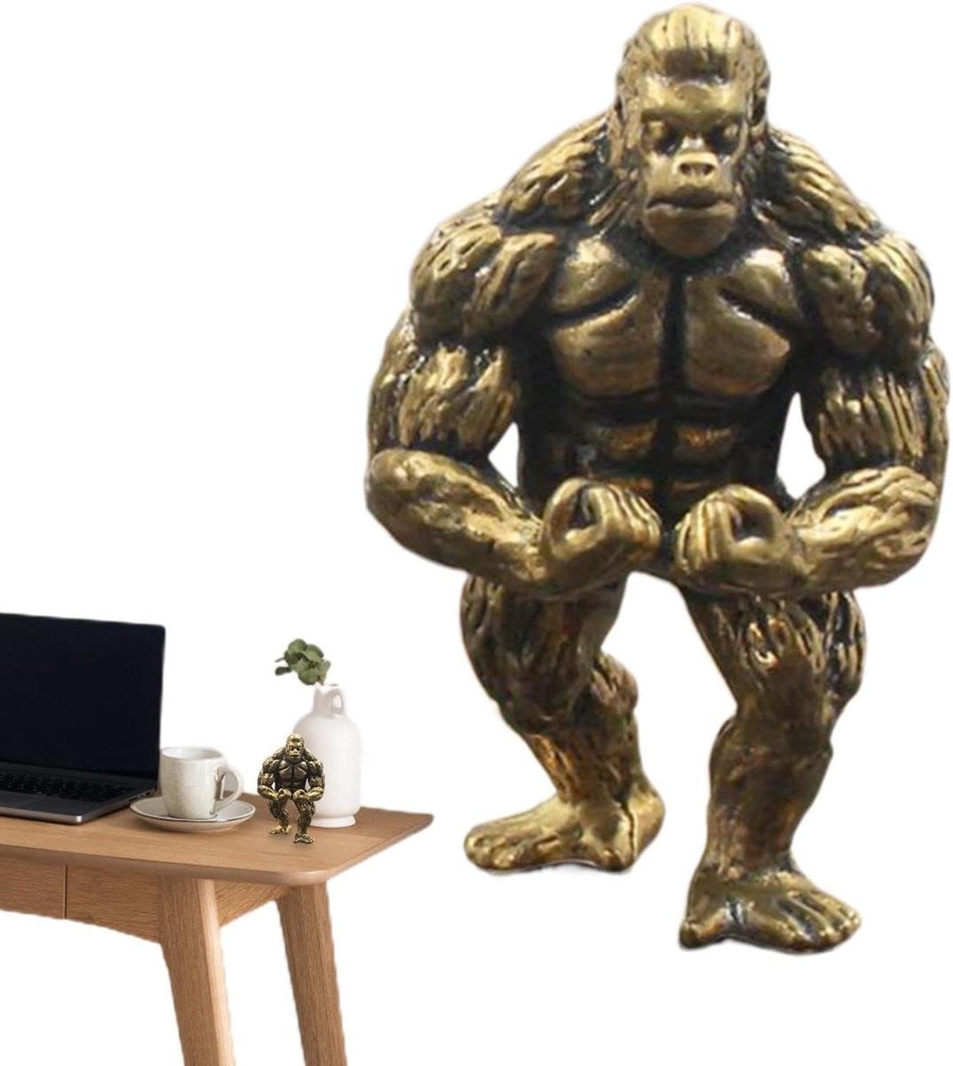 Koperen Gorilla Beeld voor op tafel, Koperkleurig, 7 x 4 cm