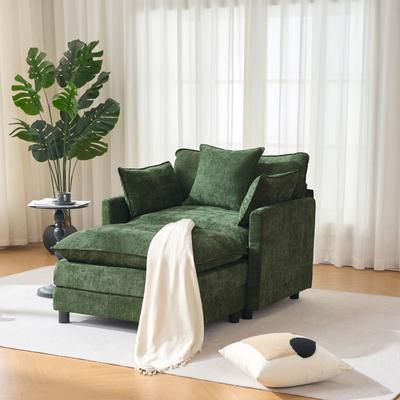 Loedds 39.4-Inch Oversized Chenille Accent Chair with Ottoman and Upholstered Armrests