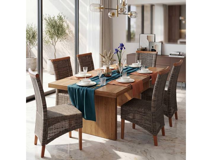 6er-Set Esszimmerstuhl Savona, Stuhl Küchenstuhl, Rattan ohne Sitzkissen