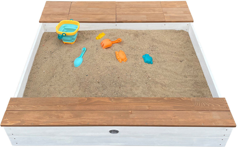AXI 117cm x 187cm Solid Wood Square Sandbox with Cover White/Brown 187cm H X 117cm W X 119cm L