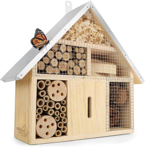Markenlos Houten bijenhotel voor wilde bijen, lieveheersbeestjes en vlinders - Bruin