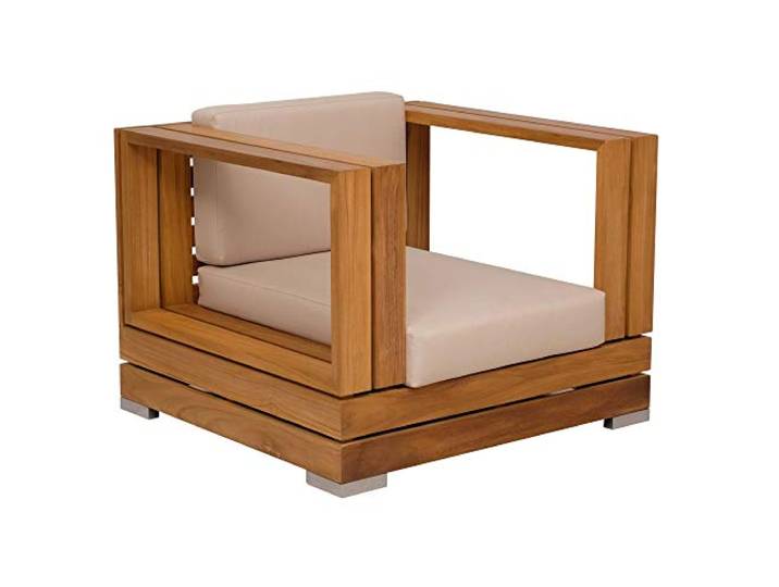 Teako Design Loungesessel Korsika aus Teak mit Armlehnen und Auflagen unbehandeltes massivholz Wetterfest Gartensessel
