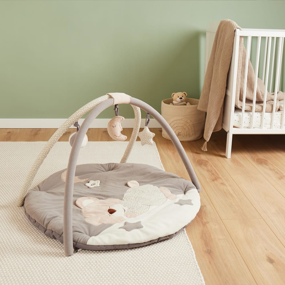 Bieco Tapis d éveil avec arche, ours, beige et gris Beige 90x60x90cm