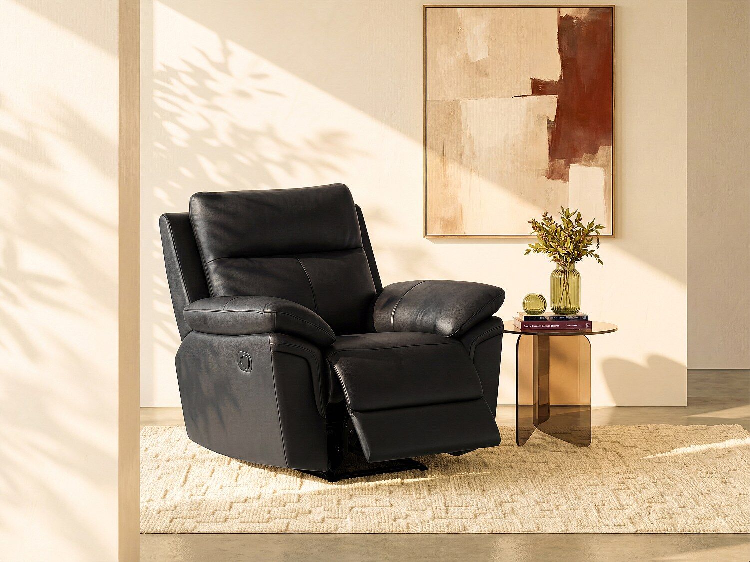 Vente-unique Relaxfauteuil van buffelleer PAKITA - Zwart