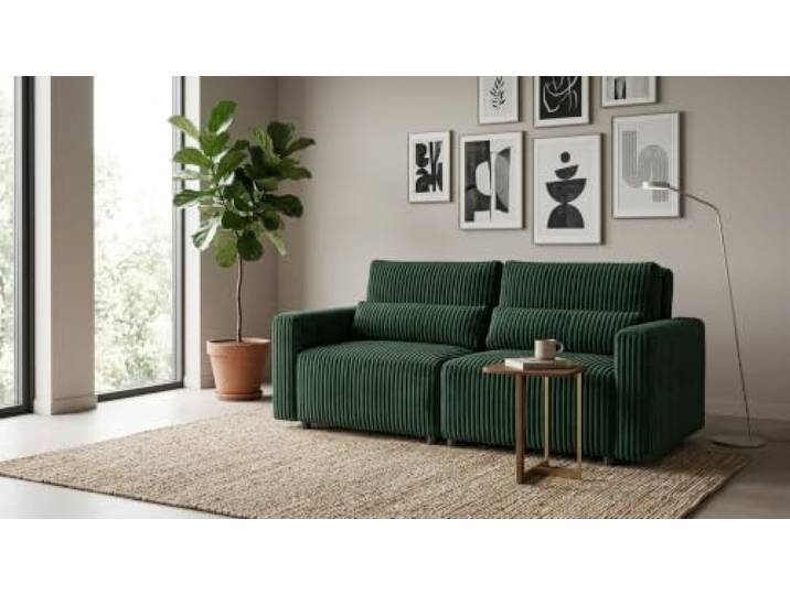 2-Sitzer-Sofa, ausklappbar, mit Stauraum, schwarz, Cord, Komo Family Möbel