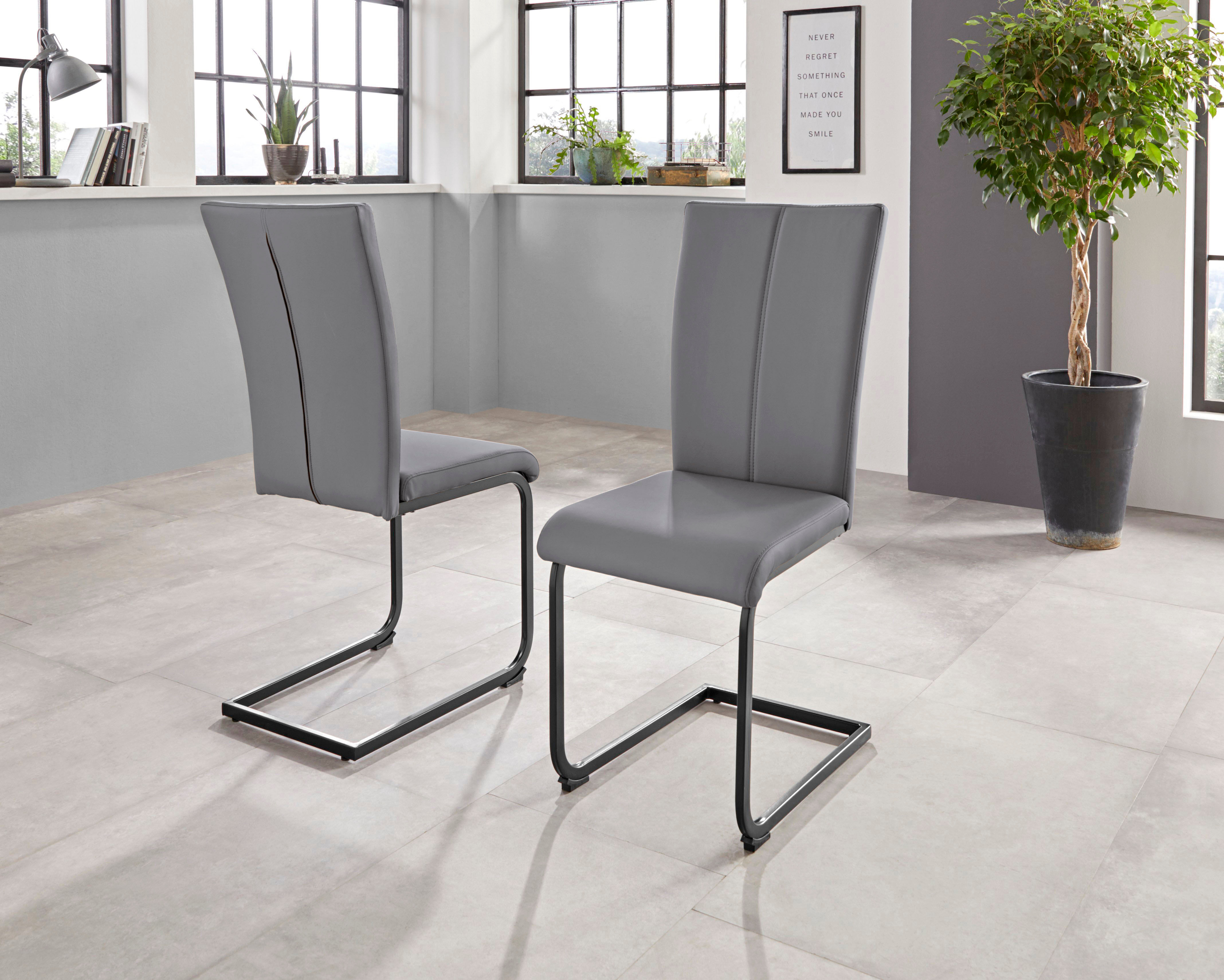Freischwinger GOODPRODUCT "Oliver", grau (grau (ascona 1061), schwarz), B:43cm H:98cm T:55cm, Obermaterial: 100% Kunstleder, Stühle, Freischwinger, Stuhl belastbar bis 120 Kg grau (ascona 1061), schwarz B/H/T: 43cm x 98cm x 55cm, 2 Stk., Kunstleder Ledero