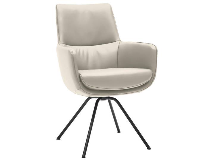 Dieter Knoll Armlehnstuhl, Natur, Schwarz, Metall, Leder, Semi-Anilinleder, Rundrohr, 60x90x61 cm, Beinauswahl, Lederauswahl, Typenauswahl, Sitzfläche 360° drehbar, Esszimmer, Stühle, Esszimmerstühle, Armlehnenstühle