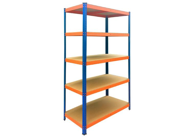 Relaxdays Schwerlastregal Blau Orange 5 Ebenen Metall, Mehrfarbig, Metall, Holzwerkstoff, Kunststoff, 100x180x30 cm, Freizeit & Co, Heimwerken, Werkstatteinrichtung, Schwerlastregal