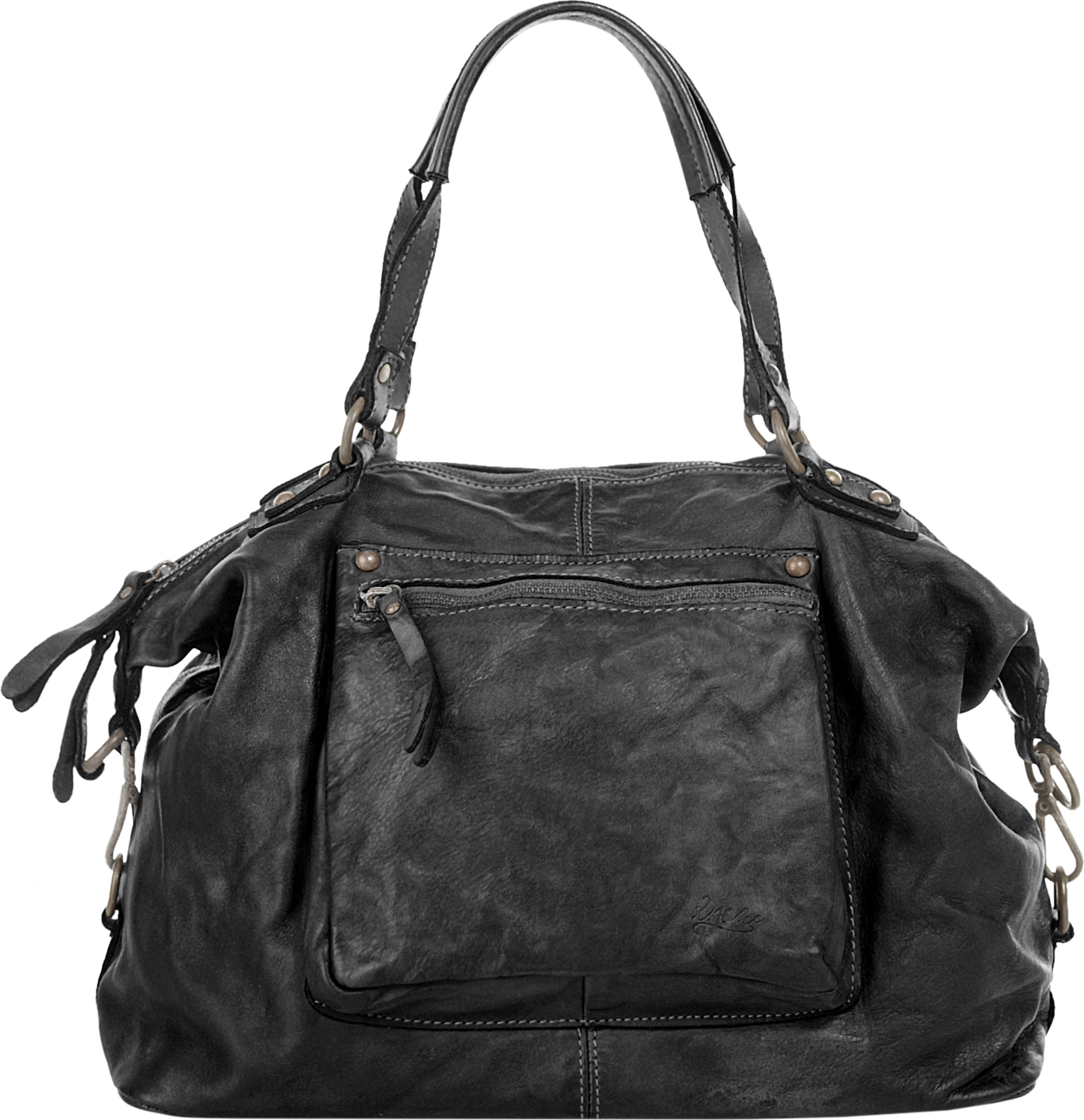 Damen Leder Shopper schwarz 40x30x18 cm, Form variabel, Stauraum erweiterbar