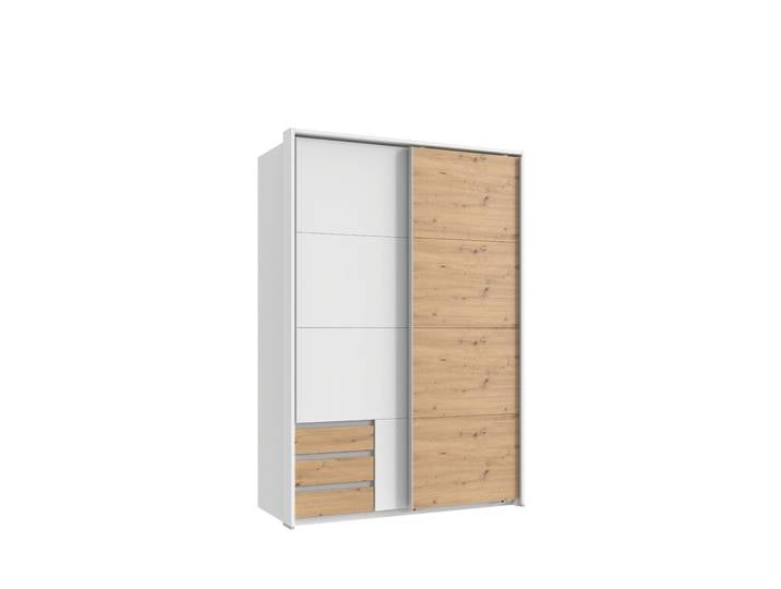 Schwebetürenschrank 2-trg.Kleiderschrank 138 cm Weiß Passepartout Eiche Artisan Dekor / 22669
