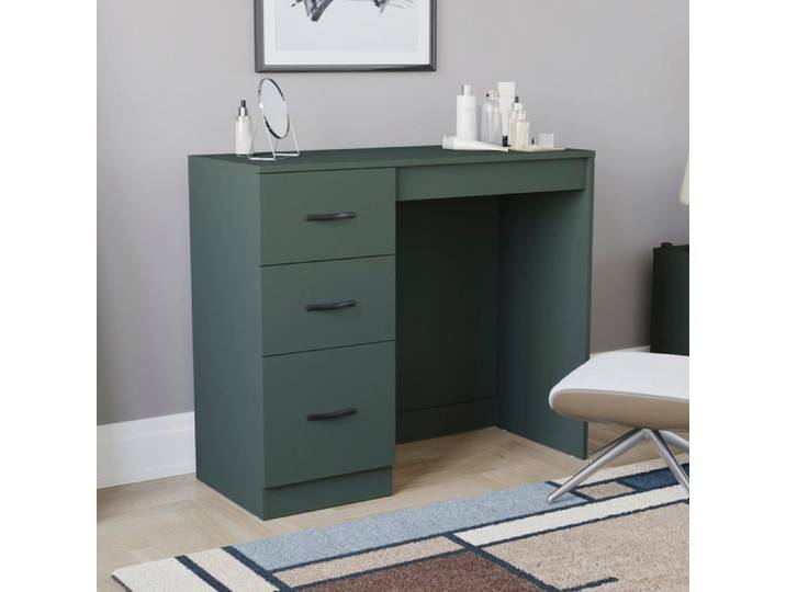 Coiffeuse Riano verte avec 3 tiroirs – Bureau maquillage meuble de chambre