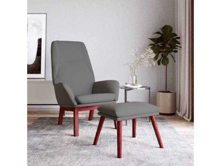 Relaxsessel mit Hocker Hellgrau Stoff Massive Kautschukholzbeine,robuster Metallrahmen,atmungsaktiver Stoff,flexibler Fußhocker,kompaktes Design
