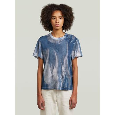 T-Shirt G-STAR "Denim Print T-Shirt", Damen, Gr. M, blau (denim flame aop), Obermaterial: 100% Baumwolle, Shirts T-Shirt