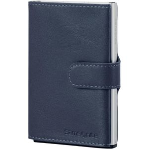 Samsonite Kreditkartenetui Alu Fit Slide-Up Wallet, Echt Leder, für 8 Karten, blau, mit Geldscheinfach und RFID Schutz