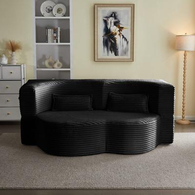 "Modern 78"" Full Size Convertible Corduroy Foam-Filled Sleeper Sofa,Modern Floor Sofa with 2 Pillows"