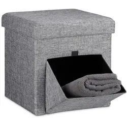 Relaxdays Faltbarer Sitzhocker mit Klappe Grau