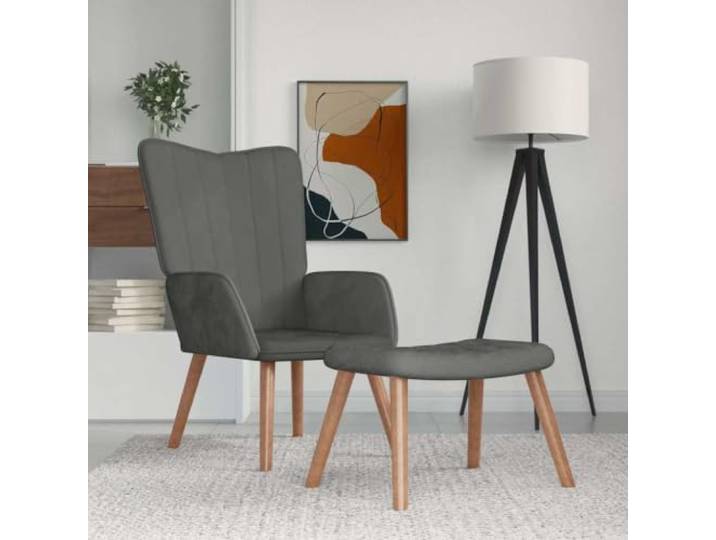 NLQMSU Relaxsessel mit Fußstütze, Velours, Dunkelgrau Stabiler Stahlrahmen, Holzfüße, Tragkraft 110 kg, weicher Samt, modernes Design