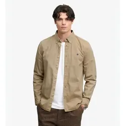 Superdry für Herren. M4011194A Braunes garment-dyed Hemd (L), Beige, Lässig, Baumwolle, Langarm