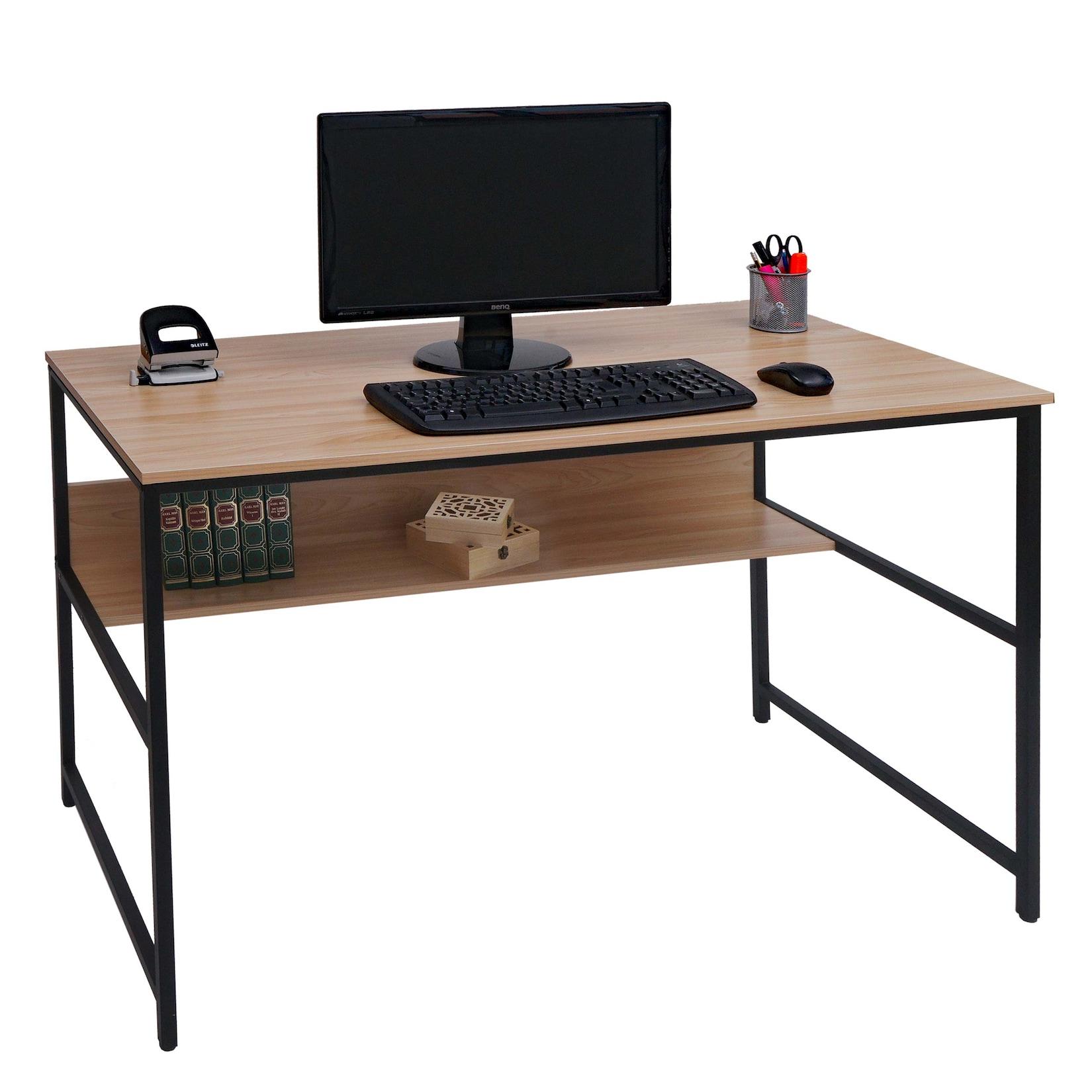 Schreibtisch McW-K80, Bürotisch Computertisch Arbeitstisch Ablage, Metall MDF 120x60cm ~ natur
