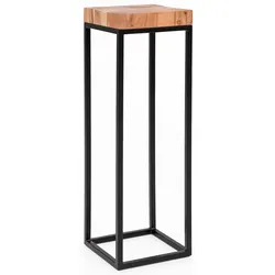 Massiver Holz-Beistelltisch, Akazienholz und Metall, Industriedesign. 30x30x97 cm | Kadima Design