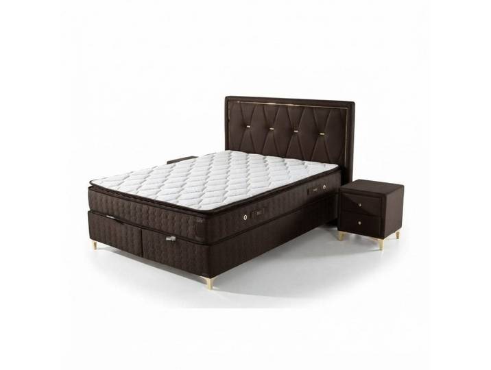 JVmoebel Boxspringbett Luxuriöses Boxspringbett mit elegantem Kopfteil in Braun, Made in Europe