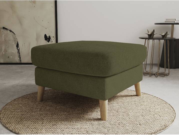 Polsterhocker GOODPRODUCT MARSEILLE , grün (khaki), B:70cm H:47cm T:70cm, 68% Polypropylene, 32% Polyester, Hocker, Polsterhocker, Massivholzbeine Eiche, Landhausstil, Wellenunterfederung
