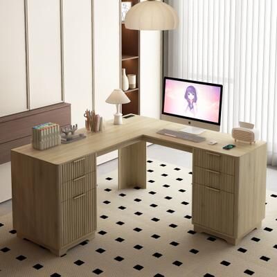 Telepassa L Shaped Computer Desk with Drawers