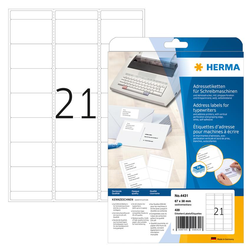 Herma Adressetiketten für Schreibmaschinen A4 (4431)