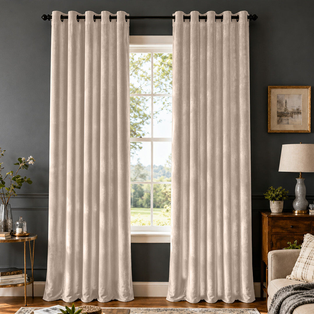 Canora Grey Crushed Velvet Eyelet Window Curtains Beige 228cm Width x 168cm Drop