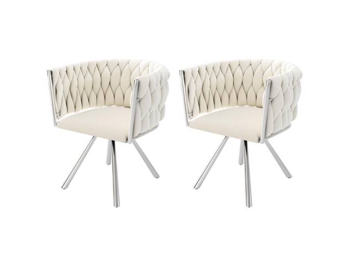 Ensemble De 2 Chaises De Salle À Manger En Velours Beige Pivotantes Luxueuses Avec Pieds Métal Argent - Salon/chambre