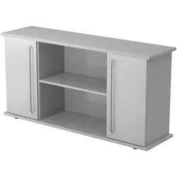 bümö Sideboard grau mit Flügeltüren & Regal  - Büromöbel Sideboard Holz 166cm breit, 45cm schmal, Büro Schrank für Flur oder als Wohnzimmer-Kommode