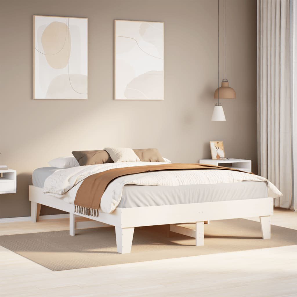 vidaXL Solid Wood Bed Frame White European Kingsize (160 x 200cm)