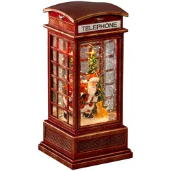 Konstsmide Weihnachtsbeleuchtung Wasserlaterne Weihnachtsmann in Telefonzelle mit Hund, rot