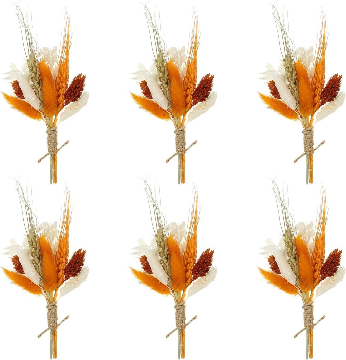 Set van 6 mini boeketten met gedroogde bloemen in oranje voor huisdecoratie