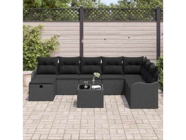 KTHLBRH Gartenmöbel-Set aus Polyrattan, schwarz, mit Stauraum Modular, wetterfest, 9-teilig, mit Sitzsack und Tisch