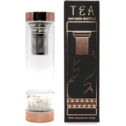 Crystal Glass Tea Infuser Bottle - Rose Gold - Rock Quartz