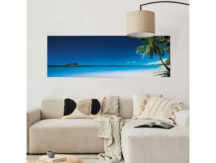 Poster Palme am Strand Material: Papier Motiv: Wasser, Strände & Meere Blau/Blau 53 x 158 x 0cm