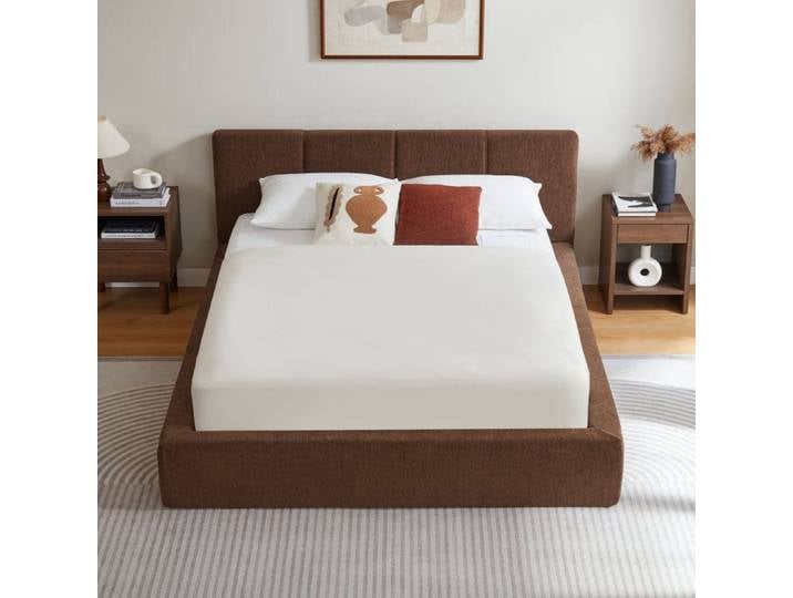 Cadre de lit Haute stabilité Cadre en acier renforcé Marron 140x200 cm cadre de lit avec tÃate rembourrée de lit
